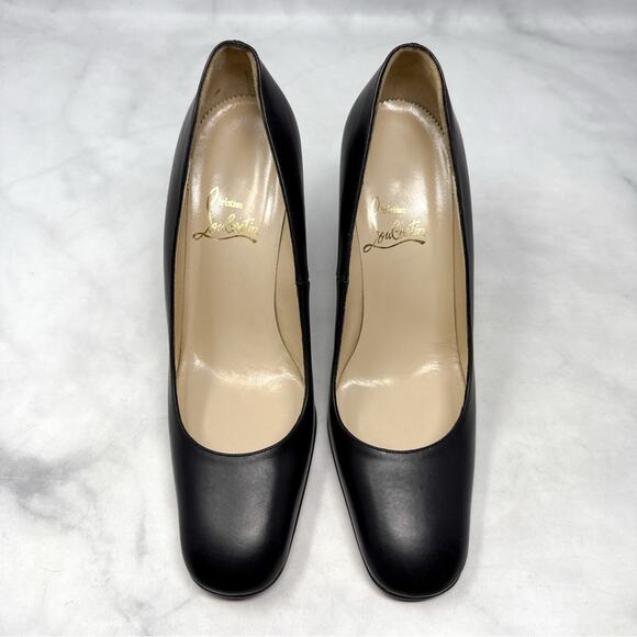 NEW Christian Louboutin Vintage Squared Toe Block Heel Pumps Black Classic 40.5 - Picture 4 of 14